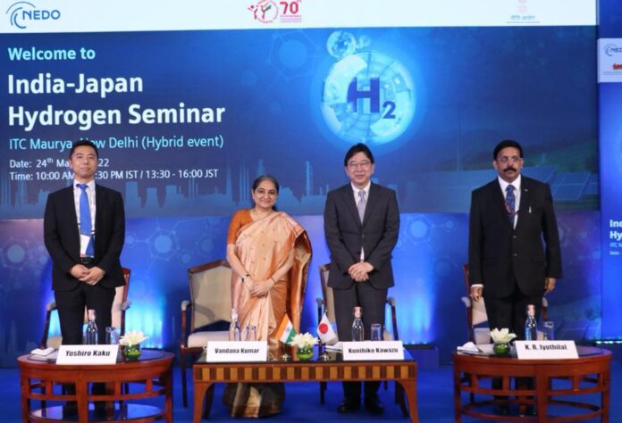 NEDO India,India–Japan Hydrogen Seminar,Yoshiro Kaku,METI & Country Head,Vandana Kumar Jt. Secretary,Ministry of New & Renewable Energy,Kunihiko Kawarzu,KR Jyothilal Principal Secry. Transport Kerela State Board,KR Jyothilal,Transport Kerela State Board,Kerela, New Energy and Industrial Technology Development Organization,Economy Trade and Industry Japan,TERI,India-Japan Hydrogen Month