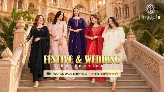 Prisachi, Prisachi Ethnic Wear, Indian Ethnic Wear, Ethnic Wear, Indian Fashion, Wedding Wear, Festive Wear, Zardozi, Chikankari, Mirror Work, Anarkali, Sharara Set, Kurta Set, Saree, A Line Kurta, Made in India Fashion, Affordable Ethnic Wear, Indian Wedding Fashion, Festive Fashion, Ethnic Fashion Online, Indian Diaspora Fashion, Women’s Fashion